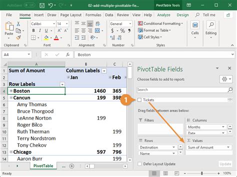 how to put pivot table for multiple columns in excel