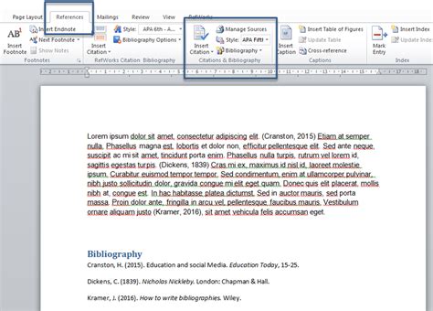 how to put references in word document