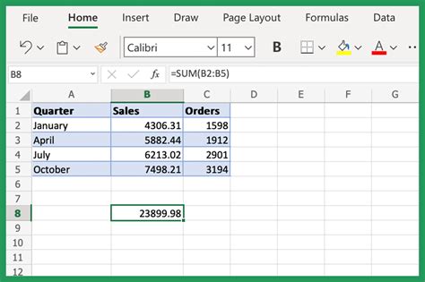 how to put sum formula on excel