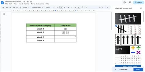 how to put tally marks in google docs