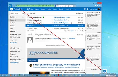 how to put task bar on side in outlook