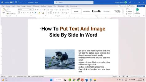 how to put text right next to a picture in word