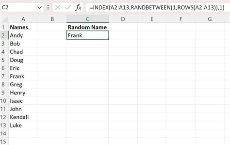 how to randomly select a list of names in excel