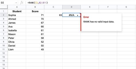 how to rank a data set in google sheets