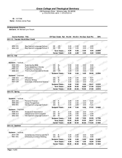 how to read an official college transcript