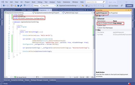 how to read connection string from appsettings json in .net core class library