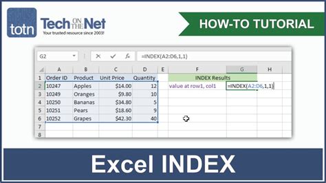 how to read index formula in excel