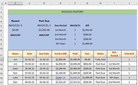 how to record invoices in excel