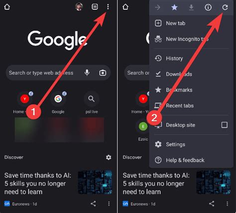 how to refresh chrome on android