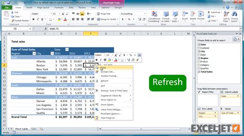 how to refresh table in excel