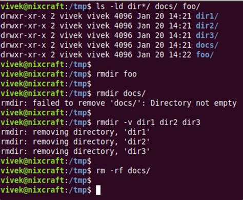 how to remove a directory in linux command