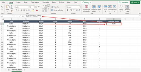 how to remove a letter from multiple cells in excel