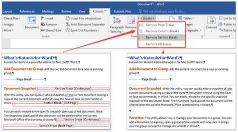 how to remove a section break in word