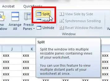 how to remove a split screen in excel