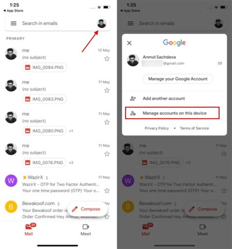 how to remove account from gmail app ios