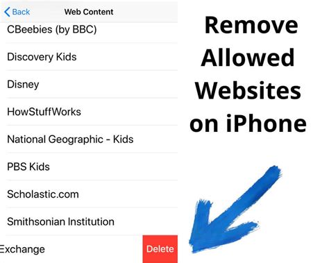 how to remove allowed websites on iphone