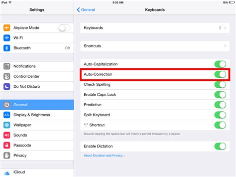 how to remove auto correct in ipad notes