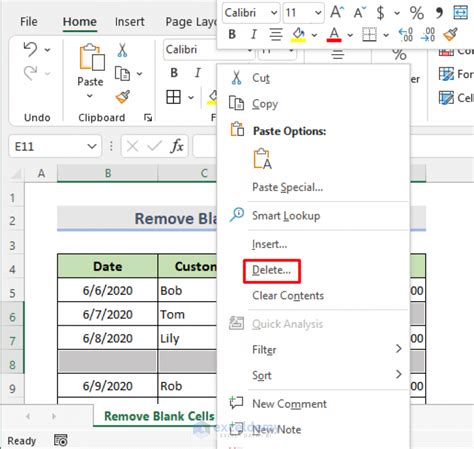 how to remove blank cells in excel data