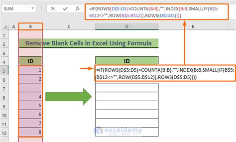 how to remove blank cells in excel using formula