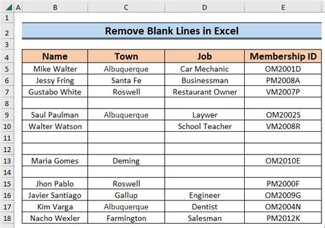 how to remove blank lines in excel spreadsheet