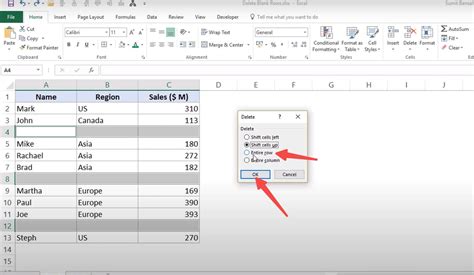 how to remove blank rows in excel data sheet