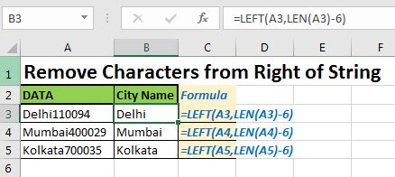 how to remove characters in excel cell from right