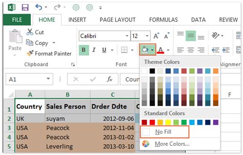 how to remove color coding in excel