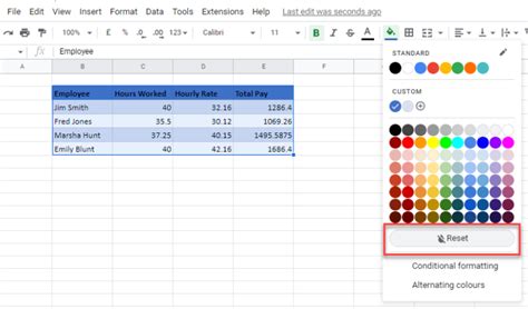 how to remove color in google sheets
