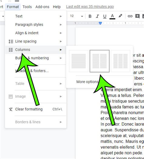 how to remove column line in google docs