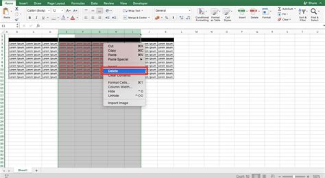 how to remove columns in excel spreadsheet