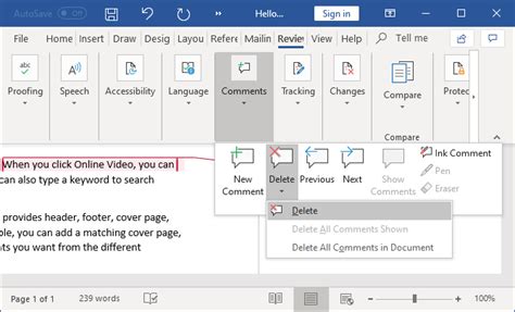 how to remove comment ribbon in word