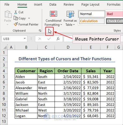 how to remove cursor pointer in excel