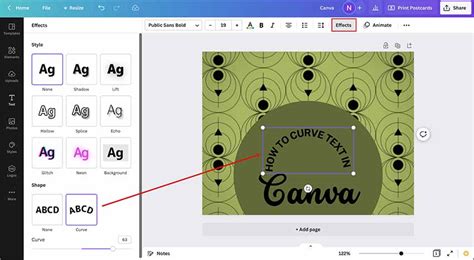 how to remove curve text in canva