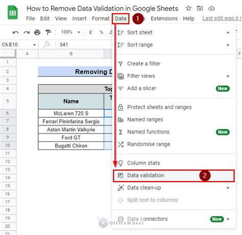 how to remove data validation in google sheets