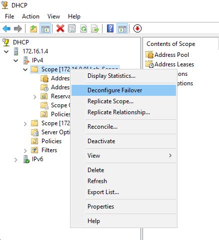 how to remove dhcp failover relationship