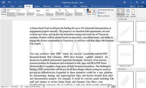 Remove Draft from Word Document
