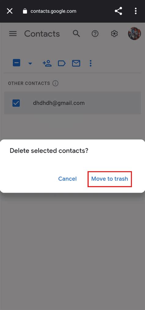 how to remove email address on android