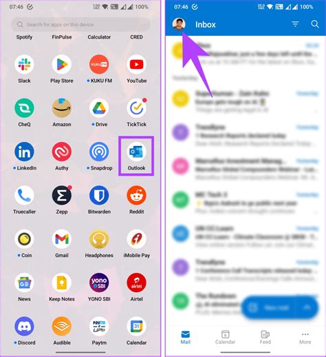 how to remove email from outlook app android