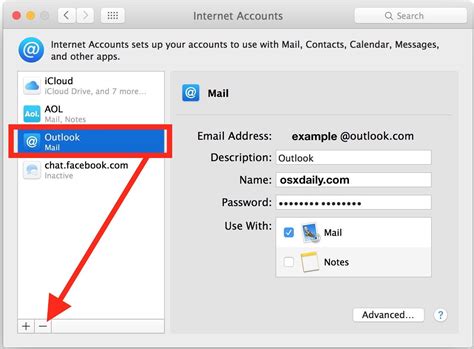 how to remove email from outlook app mac