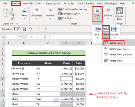 how to remove empty cells in excel cell