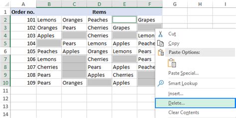 how to remove empty cells in excel column