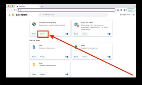 how to remove extensions on chrome using crosh