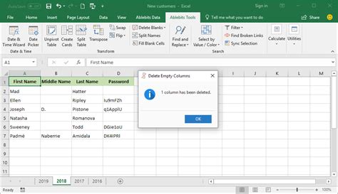 how to remove extra columns in excel table