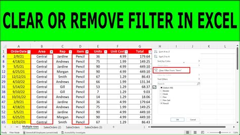 how to remove filter in excel using keyboard