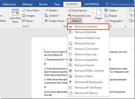 how to remove footnote line in ms word