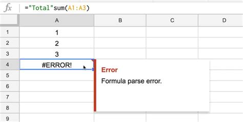 how to remove formula parse error in excel