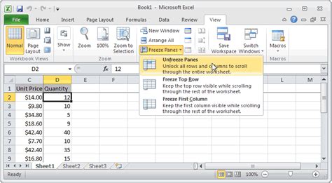 how to remove freeze option in excel