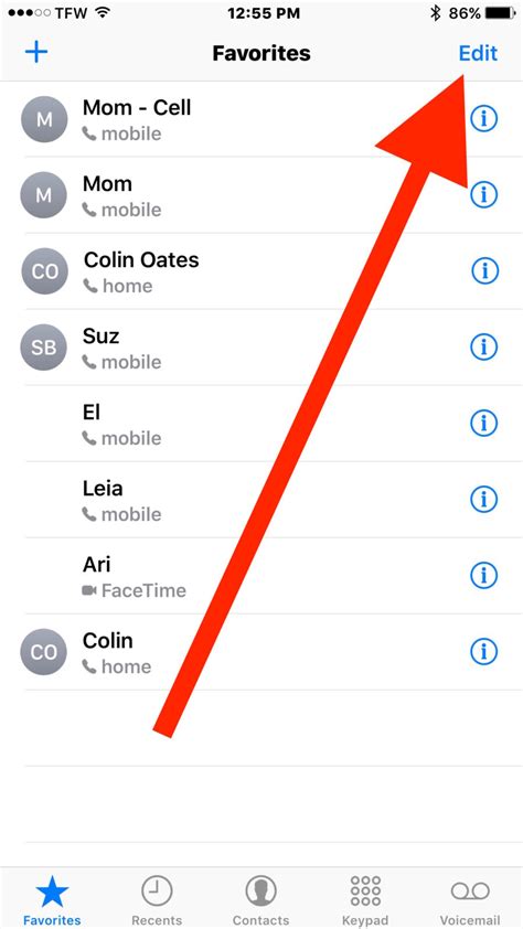 how to remove from favorites list on iphone