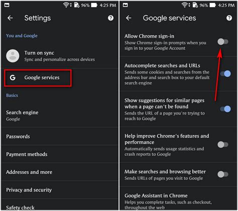 how to remove google account in chrome android