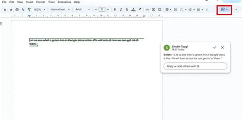 how to remove green line in google docs